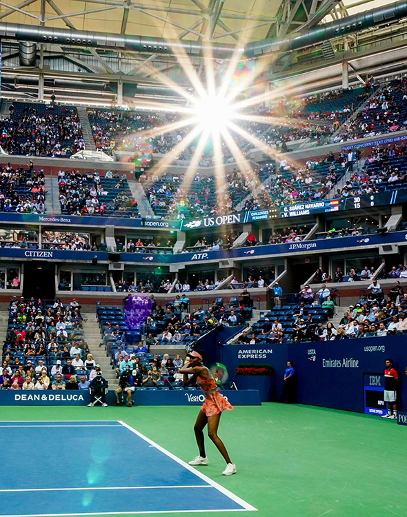 A americana Venus Williams durante partida contra a espanhola Carla Suarez Navarro, no US Open, em Nova York