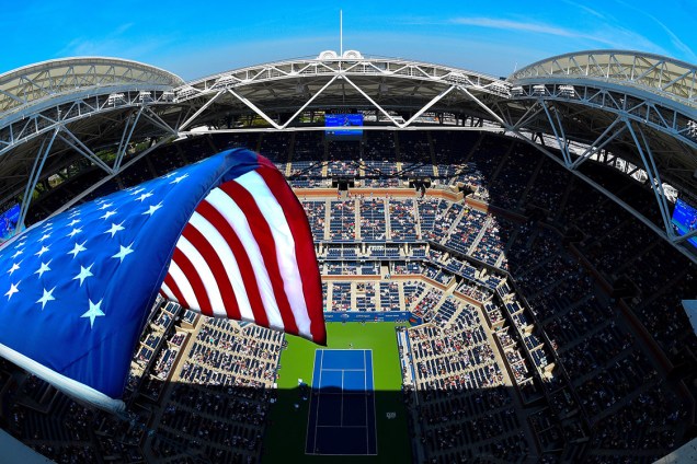 Vista geral da quadra durante partida entre as tenistas Karolina Pliskova e Jennifer Brady, no US Open, em Nova York
