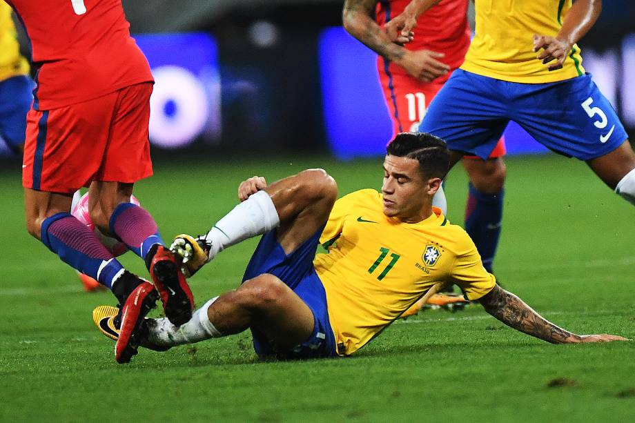 Philippe Coutinho durante o jogo entre Brasil e Chile realizado no Allianz Parque, Zona Oeste de São Paulo. A partida é válida pela última rodada das Eliminatórias para a Copa do Mundo Rússia 2018.