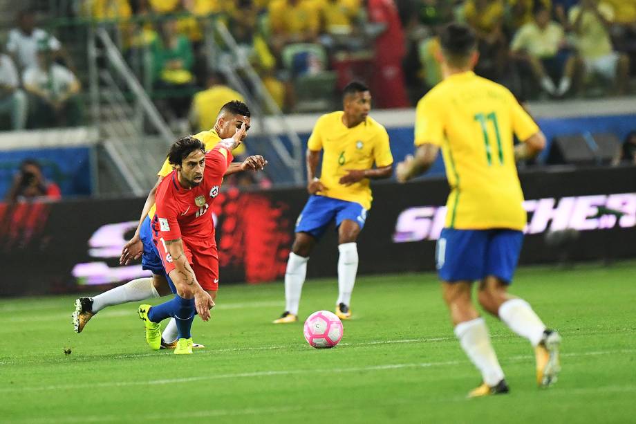 Valdivia do Chile durante partida contra o Brasil, válida pela última rodada da Eliminatórias da Copa do Mundo Russia 2018, realizada no Allianz Parque no bairro da barra funda, zona oeste da capital - 10/10/2017