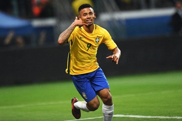 Gabriel Jesus comemora o seu segundo gol durante jogo Brasil e Chile na Arena Allianz Parque, na zona Oeste da capital paulista - 10/10/2017