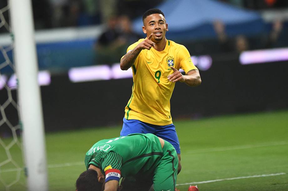Gabriel Jesus marca gol durante jogo Brasil e Chile na Arena Allianz Parque, na zona Oeste da capital paulista - 10/10/2017