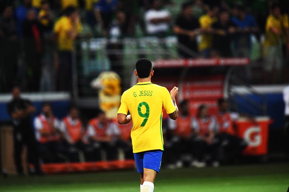 Gabriel Jesus marca gol durante jogo Brasil e Chile na Arena Allianz Parque, na zona Oeste da capital paulista - 10/10/2017