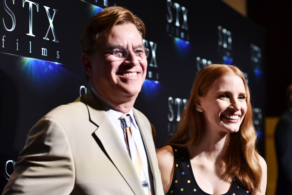 Aaron Sorkin e a atriz Jessica Chastain, protagonista do filme 'Molly’s Game'