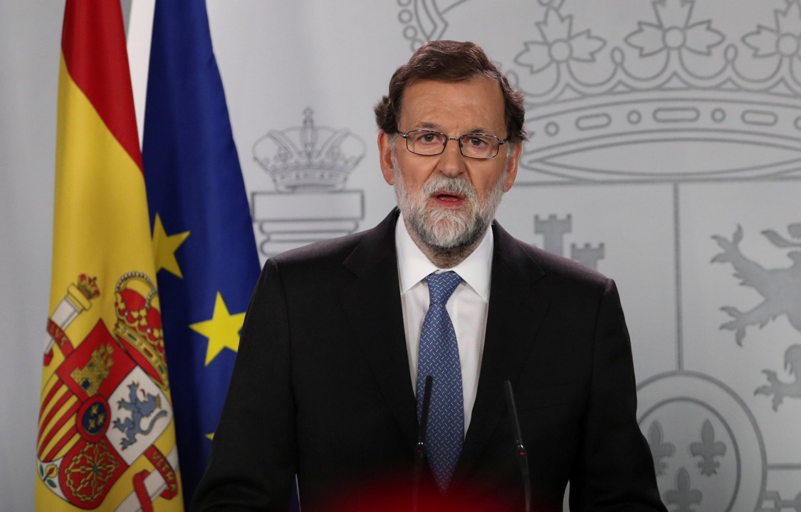 Primeiro Ministro da Espanha, Mariano Rojoy, durante pronunciamento no Palácio Moncloa, em Madrid, Espanha