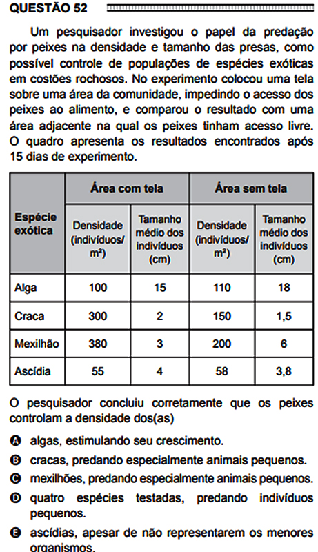 Prova Enem - Quest&atilde;o 52