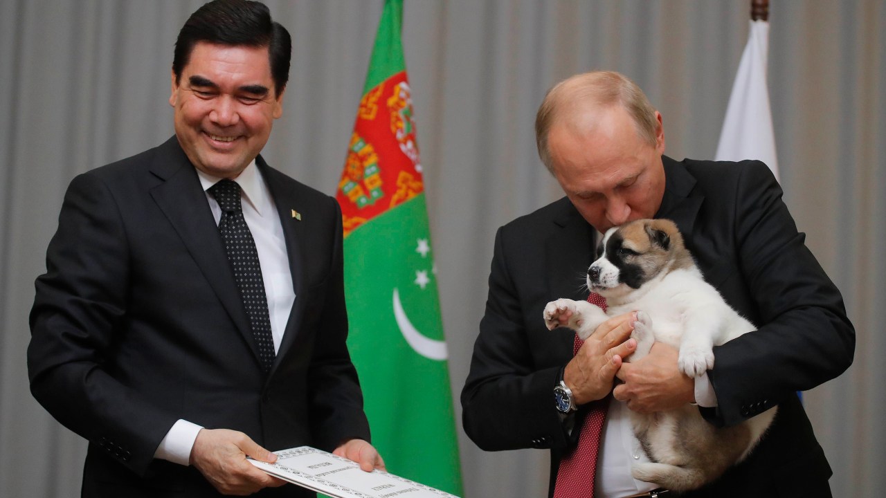 Presidente do Turcomenistão leva cachorro para Putin em reunião