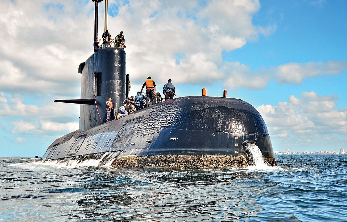 This undated photo provided by the Argentina Navy shows an ARA San Juan, a German-built diesel-electric vessel, near Buenos Aires, Argentina. Argentina's Navy said Friday, Nov. 17, 2017, it has lost contact with its ARA San Juan submarine off the country's southern coast. (Argentina Navy via AP )