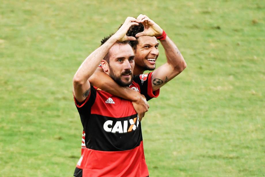 Mancuello comemora gol durante partida entre Flamengo e Corinthians, no Estadio Luso Brasileiro (Ilha do Urubu), no Rio de Janeiro (RJ) - 19/11/2017