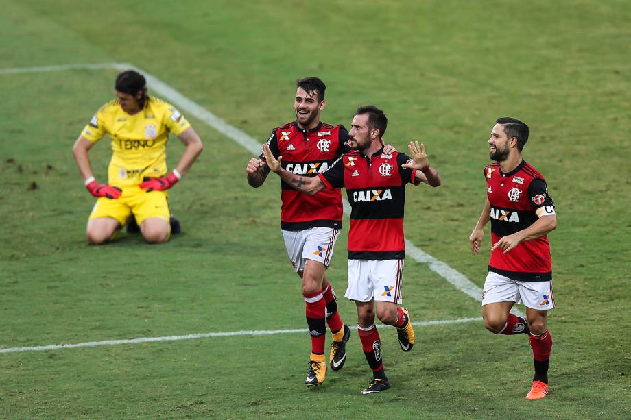 Mancuello comemora gol durante partida entre Flamengo e Corinthians, no Estadio Luso Brasileiro (Ilha do Urubu), no Rio de Janeiro (RJ) - 19/11/2017