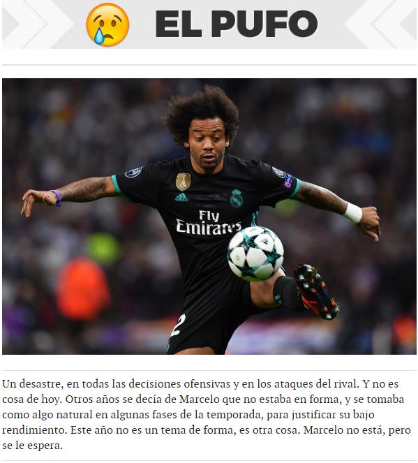 Marcelo é tratado como a "enganação" do Real Madrid no jogo