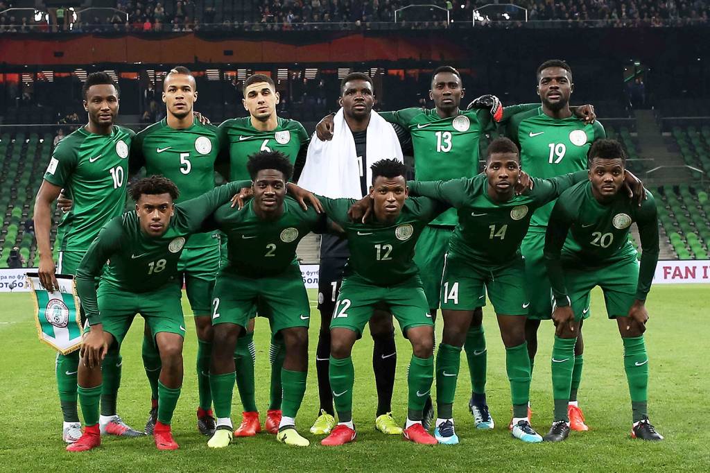 KRASNODAR, RUSSIA - NOVEMBER 14: Players of Nigeria pose before an international friendly match between Argentina and Nigeria at Krasnodar Stadium on November 14, 2017 in Krasnodar, Russia. (Photo by Oleg Nikishin/Getty Images)