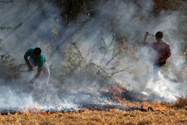 Fazendeiros queimam resíduos de arroz em um campo nos arredores de Ahmedabad, na Índia - 15/11/2017 Fazendeiros queimam resíduos de arroz em um campo nos arredores de Ahmedabad, na Índia - 15/11/2017