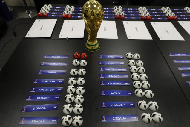 Bolinhas preparadas para o sorteio que definirá os grupos da Copa do Mundo da Rússia