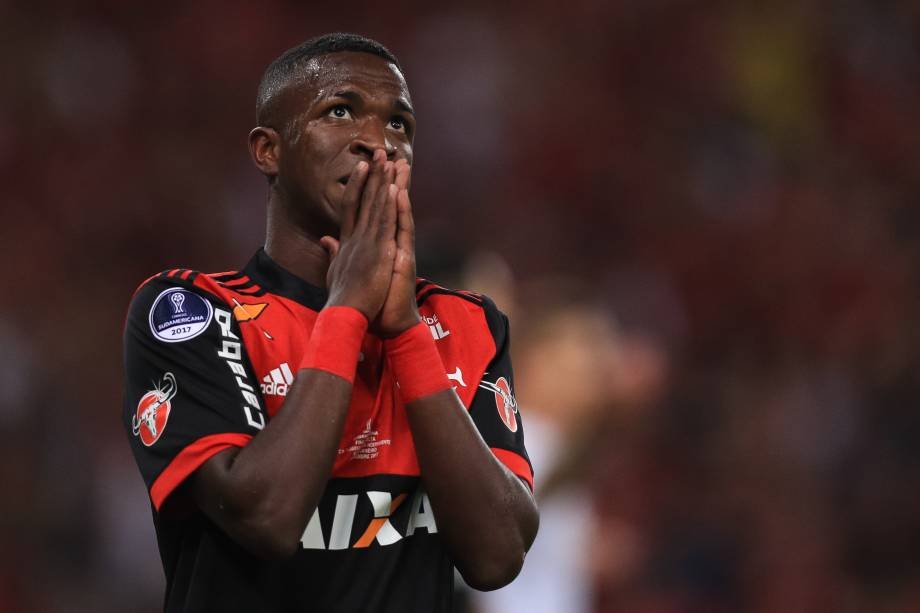 Vinicius Junior, do Flamengo, durante a partida contra o Independiente, pela Copa Sul-Americana, no Maracanã