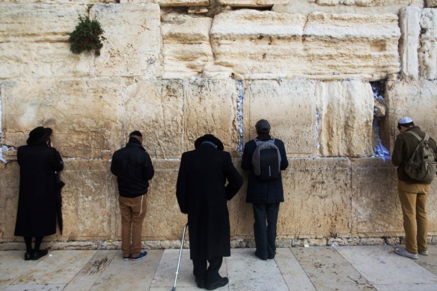 Judeus ultra ortodoxos rezam no Muro das Lamentações, em Jerusalém - 06/12/2017