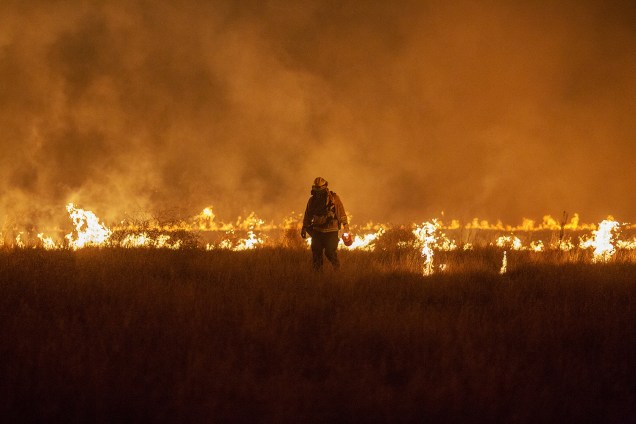 Bombeiro trabalham no combate ao incêndio florestal em Ojai, no estado americano da Califórnia - 09/12/2017