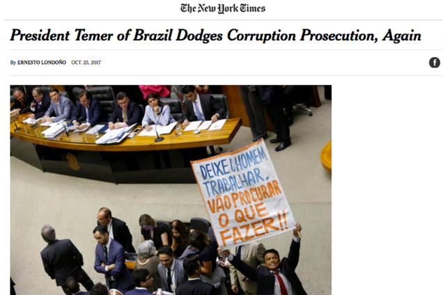 Jornal The New York Times noticia política brasileira