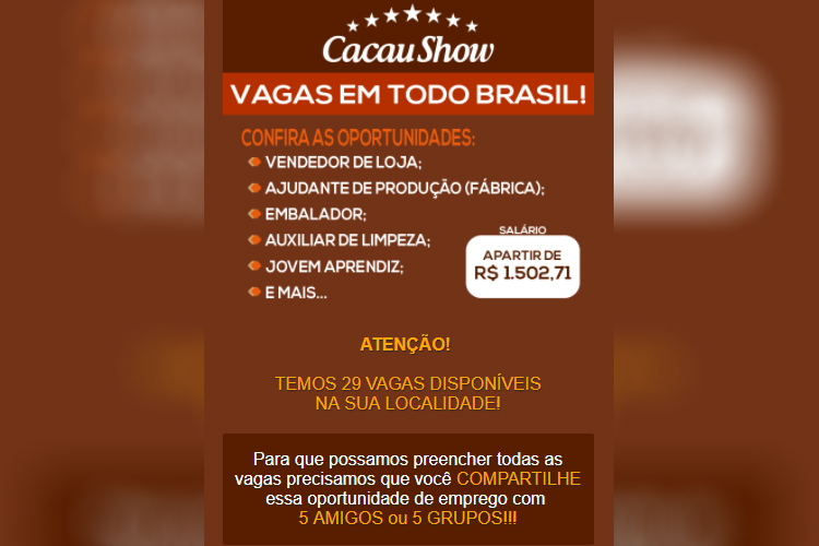 Golpe no Whatsapp usando a marca Cacau Show
