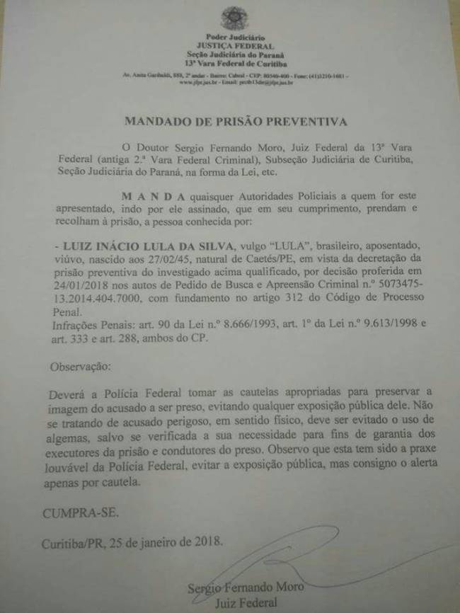 Mandado de prisão falso contra Lula