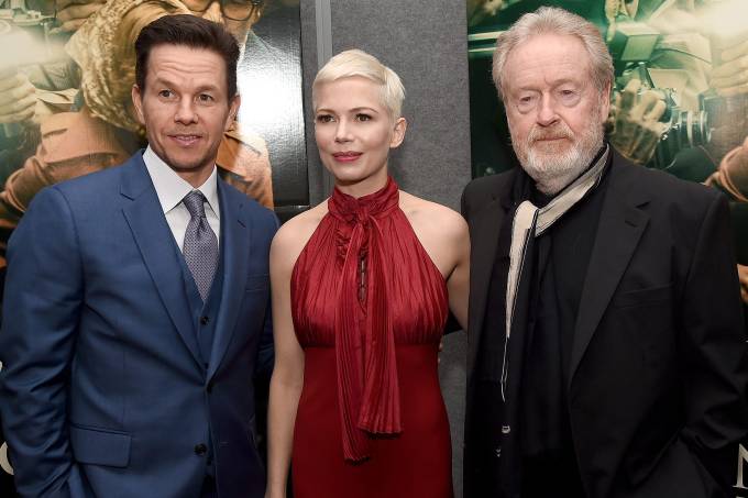Mark Wahlberg, Michelle Williams e Ridley Scott na estreia do filme ‘Todo o Dinheiro do Mundo’, em Beverly Hills, na Califórnia – 18/12/2017
