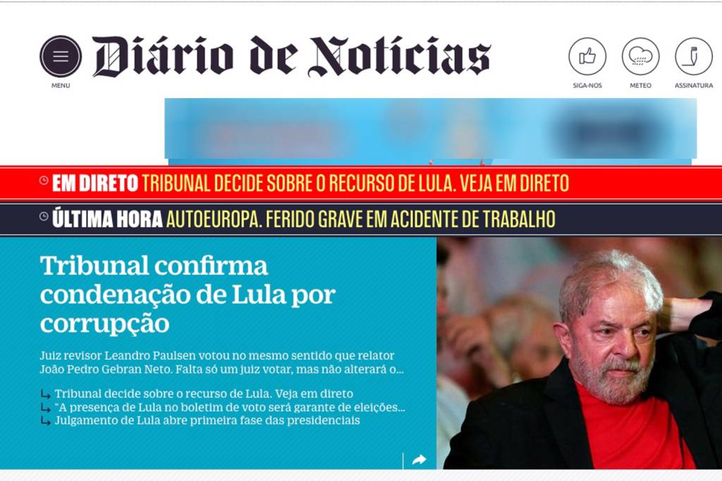 Repercussão da condenação de Lula no ' Diário de Notícias'