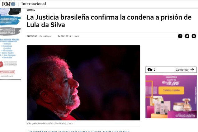 Jornal El Mundo, da Espanha, destaca "duro golpe ao presidente mais valorizado do Brasil"