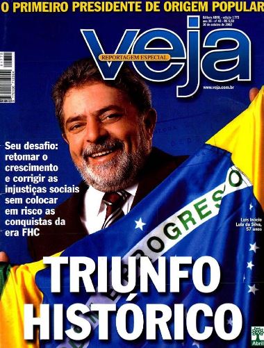 Após consecutivas derrotas, Lula vence o tucano José Serra e é eleito o presidente da República com 61,3% dos votos, em 2002.