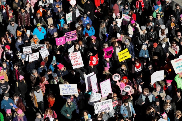 Marcha das Mulheres reúne multidão em Manhattan, no estado americano de Nova York - 20/01/2018