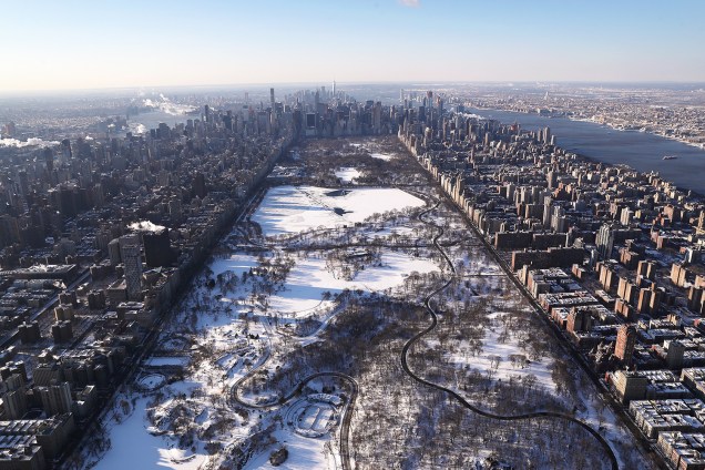 Vista aérea do Central Park coberto de neve, no estado americano de Nova York - 05/01/2018