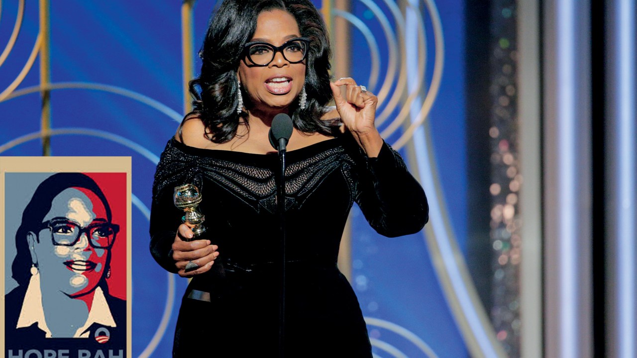 Oprah Já - A apresentadora faz seu discurso: empolgação da plateia e pôster pela candidatura à Presidência dos EUA