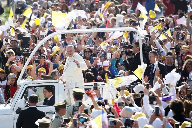 Papa Francisco chega para celebrar uma missa no Parque O'Higgins em Santiago no Chile - 16/01/2018