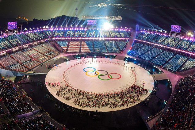 Vista aérea da abertura dos jogos Olímpicos de Inverno em Pyeongchang, na Coreia do Sul - 09/02/2018