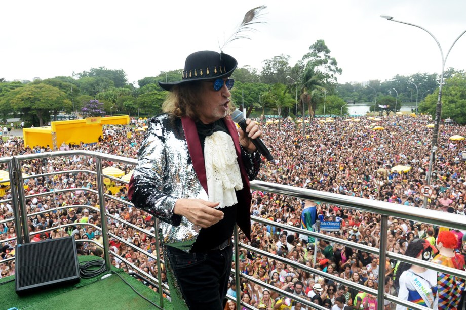 O cantor Alceu Valença agita foliões no Bloco 'Bicho Maluco Beleza', na região do Parque do Ibirapuera, em São Paulo (SP) - 03/02/2018