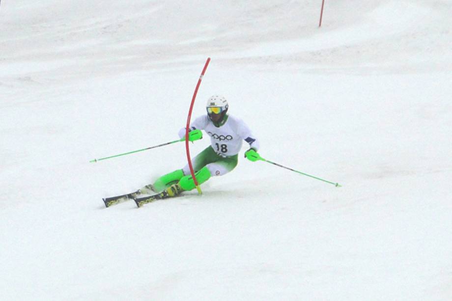 Michel Macedo, representante brasileiro na modalidade esqui alpino durante a Olimpíada de Inverno de PyeongChang, na Coreia do Sul