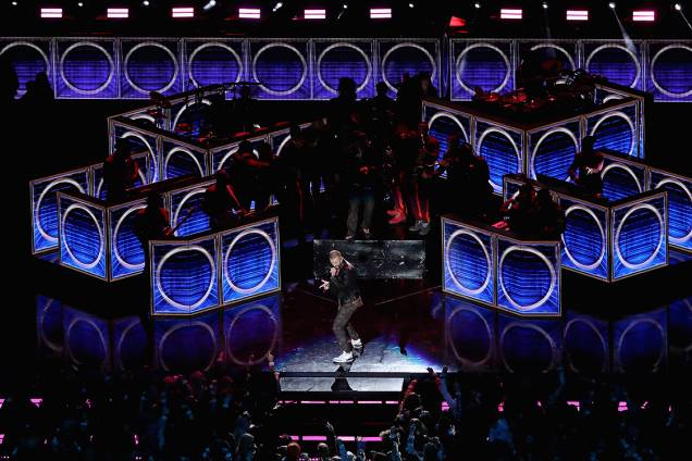 Justin Timberlake durante show do intervalo do Super Bowl 2018
