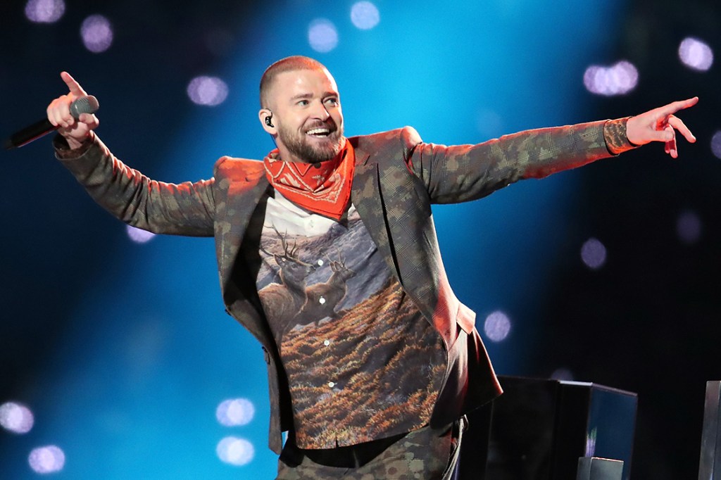 Justin Timberlake durante show do intervalo do Super Bowl 2018 - 4/2/2018