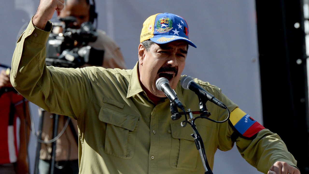 Nicolas Maduro, presidente da Venezuela, discursa durante manifestação no palácio presidencial de Miraflores, em Caracas - 4/2/2018