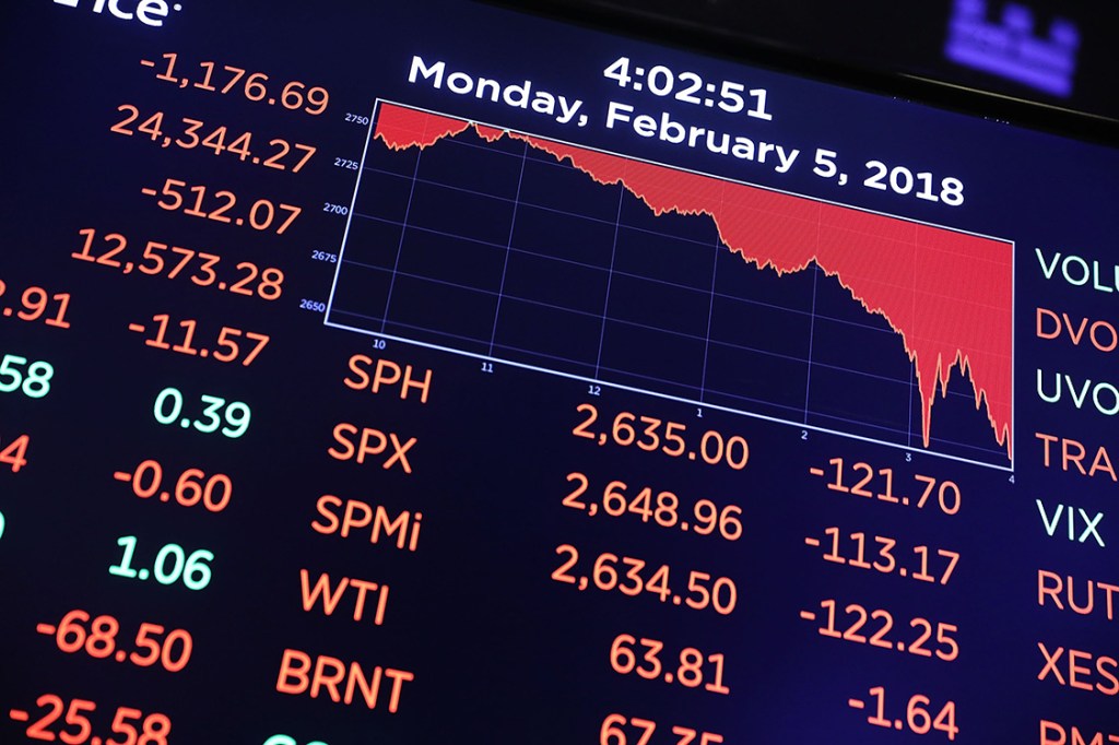 NEW YORK, NY - FEBRUARY 05: A trading board on the floor of the New York Stock Exchange (NYSE) shows the closing numbers on February 5, 2018 in New York City. Following Fridays's over 600 point drop, the Dow Jones Industrial Average briefly fell over 1500 points in afternoon trading before closing down at 1,175.21 points. (Photo by Spencer Platt/Getty Images)