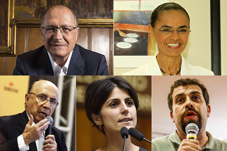 Os pré-candidatos à Presidência da República: Geraldo Alckmin (PSDB), Marina Silva (Rede), Henrique Meirelles (PSD), Manuela D'Ávila (PCdoB) e Guilherme Boulos (PSOL)