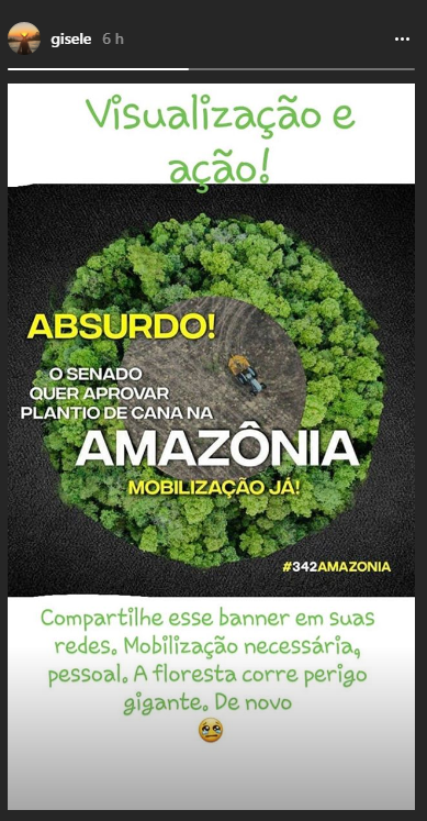 Gisele Bündchen pede apoio à conservação da Amazônia