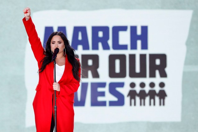 A cantora Demi Lovato realiza apresentação durante protesto contra armas de fogo, denominado 'March for Our Lives', em Washington - 24/03/2018