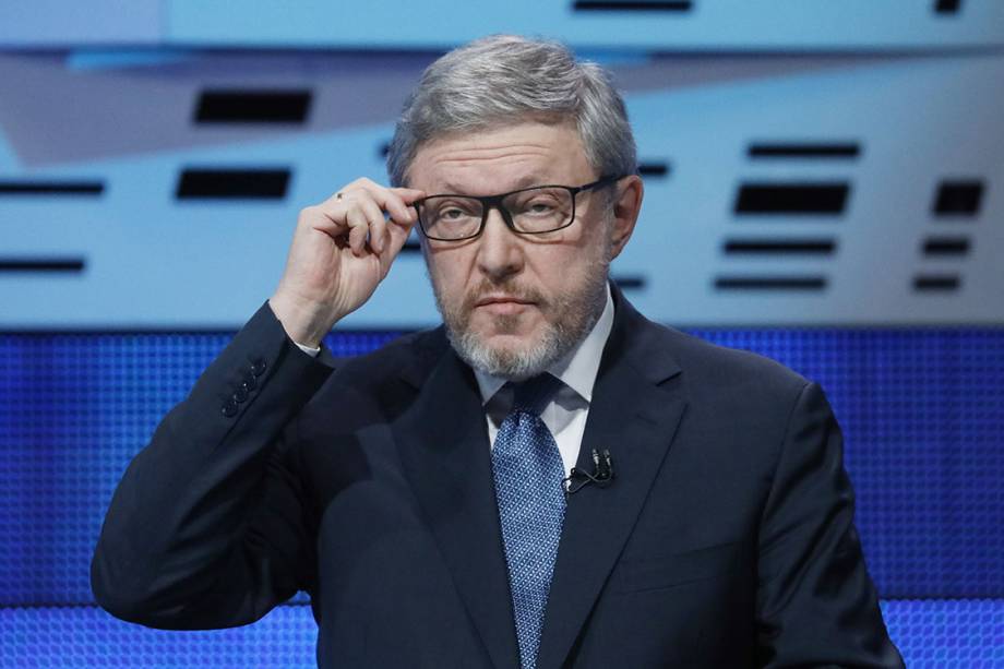 O candidato presidencial pelo partido Yabloko, Grigory Yavlinsky, durante um debate televisionado no Channel One - 04/03/2018