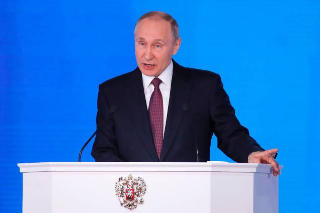 O presidente da Rússia, Vladimir Putin, realiza pronunciamento na Assembleia Federal em Moscou - 01/03/2018