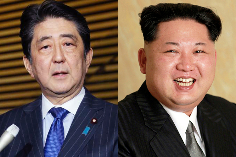 O primeiro-ministro japonês, Shinzo Abe, e o líder norte-coreano, Kim Jong-Un