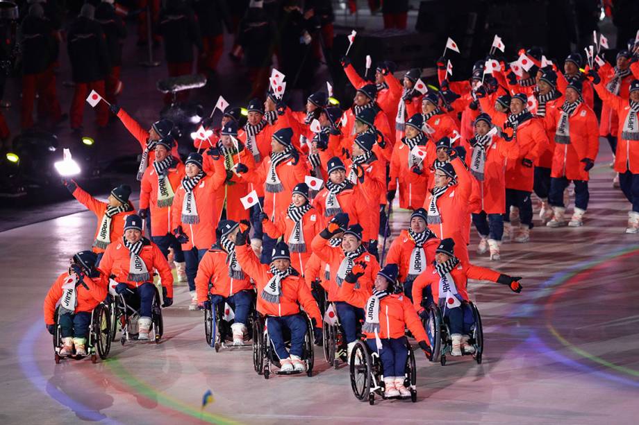 Delegação do Japão durante a abertura das Olimpíadas Paralímpicas de PyeongChang, na Coreia do Sul