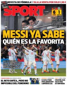 Jornal catalão Sport destacou a favorita Espanha