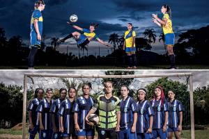 JORNADA DUPLA – Acima, Daiane Braga, com companheiras do Jaó; abaixo, a equipe feminina do Campineira: para elas, o esporte é quase só um hobby
