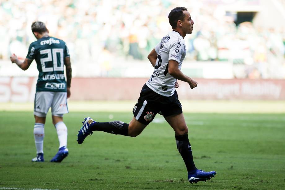 Rodriguinho comemora gol durante o jogo entre Palmeiras e Corinthians,  válido pela final do Campeonato Paulista - 08/04/2018