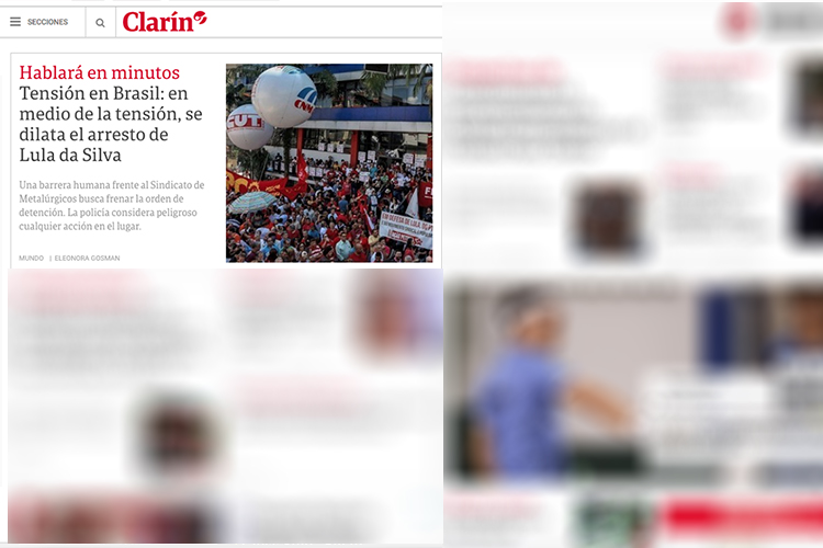 Jornal argentino 'Clarín' noticia prisão de Lula
